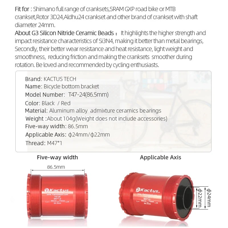 KACTUS T47 Bottom Bracket Cera - Tech Bike Accessories recension och pris